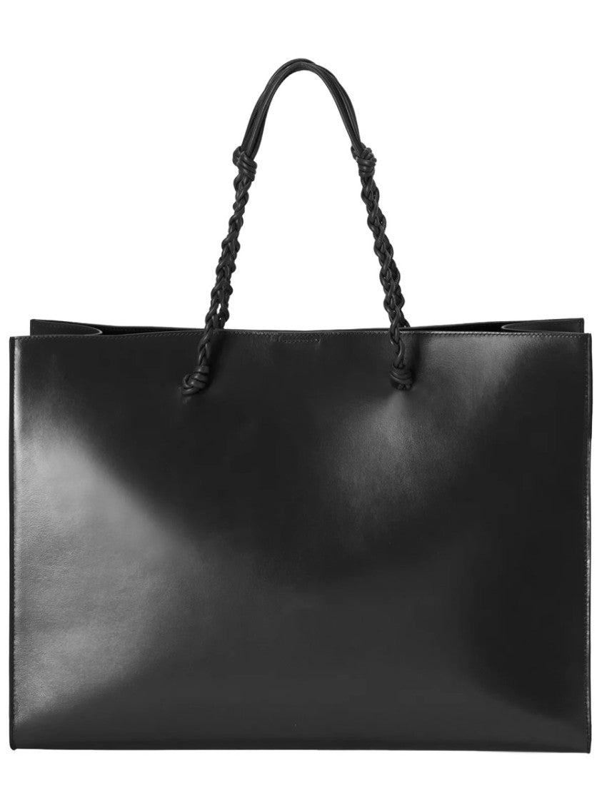 Jil Sander Black Leather Braided Handles Tote Bag