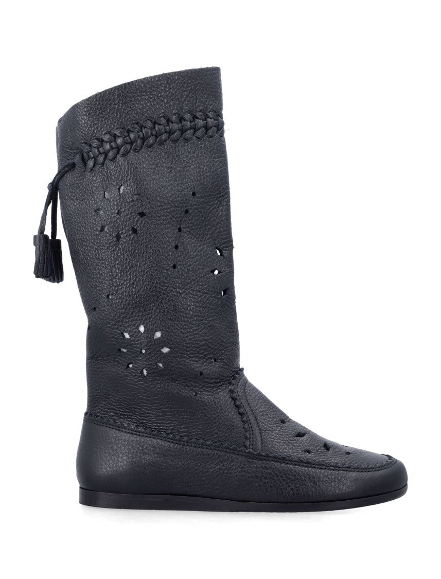 Isabel Marant Perforated Calfskin Welky Boots With Braided Detailing
