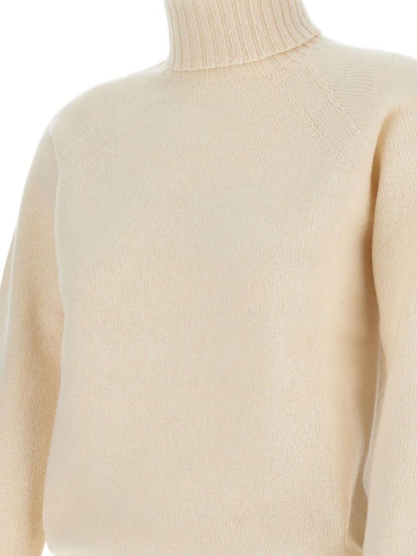 Drumohr Ribbed Turtleneck Sweater With Raglan Sleeves In Off-White