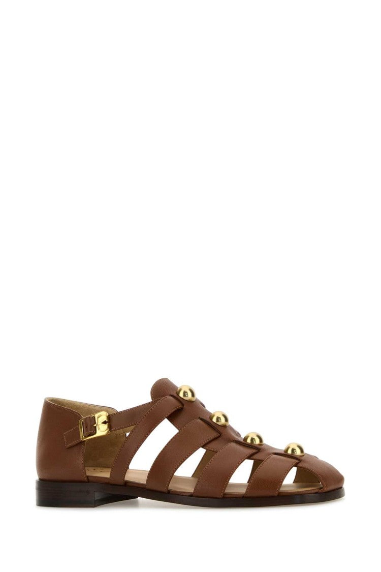 Valentino Garavani Brown Leather Studshield Sandals