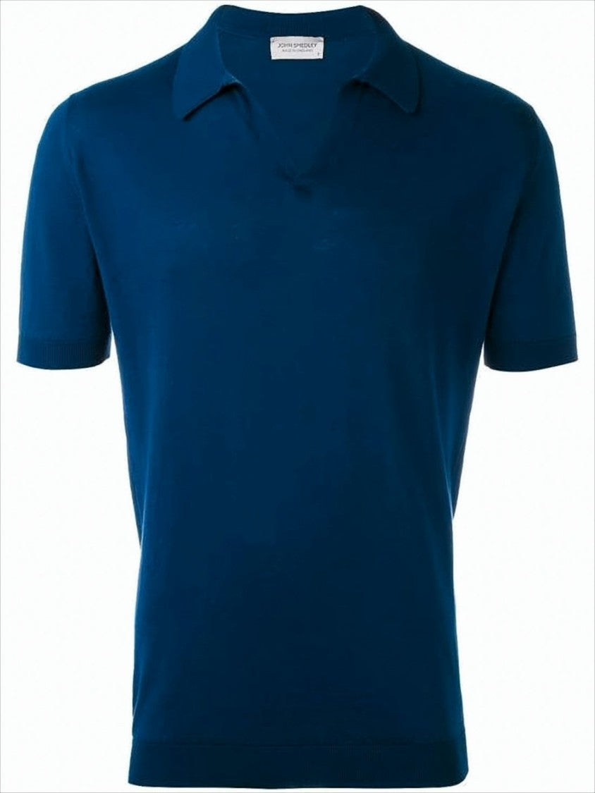 John Smedley Deep V-Neck Polo Shirt With Ribbed Hem And Cuffs