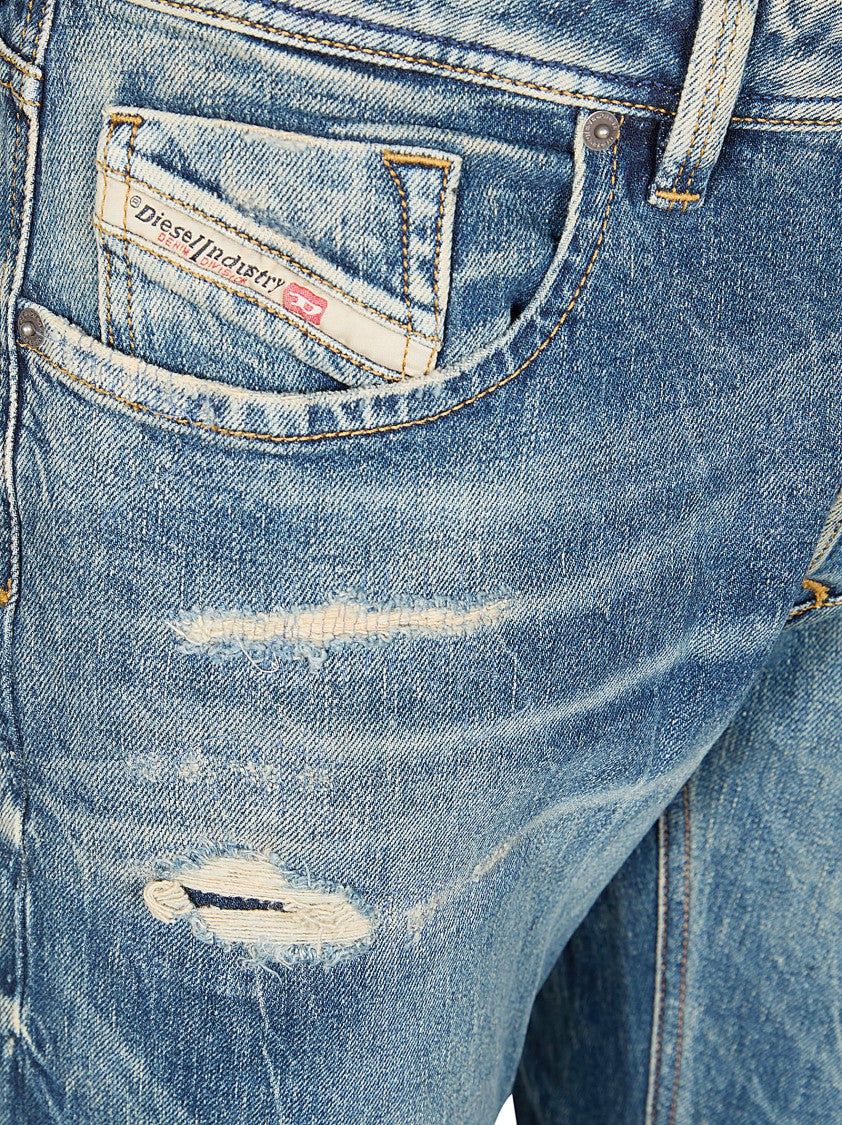 Diesel D-Kurz Light Blue Distressed Straight-Leg Jeans