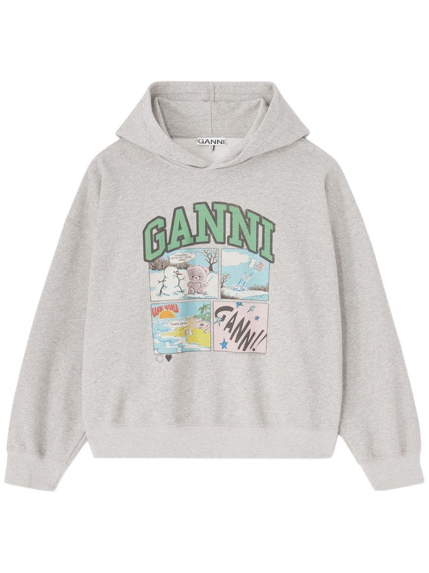 Ganni Oversized Green Logo Comic Panels Sweatshirt