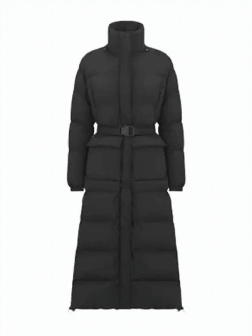 Christian Dior Long Padded Coat With High Collar And Belted Waist
