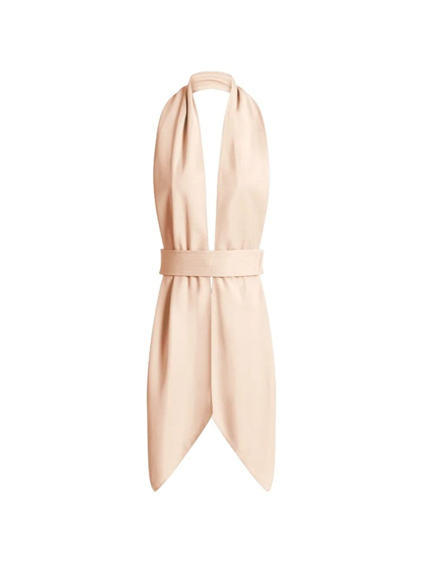 Alberta Ferretti Sleeveless Halter Neck Top With Deep V-Neck And Draped Hem