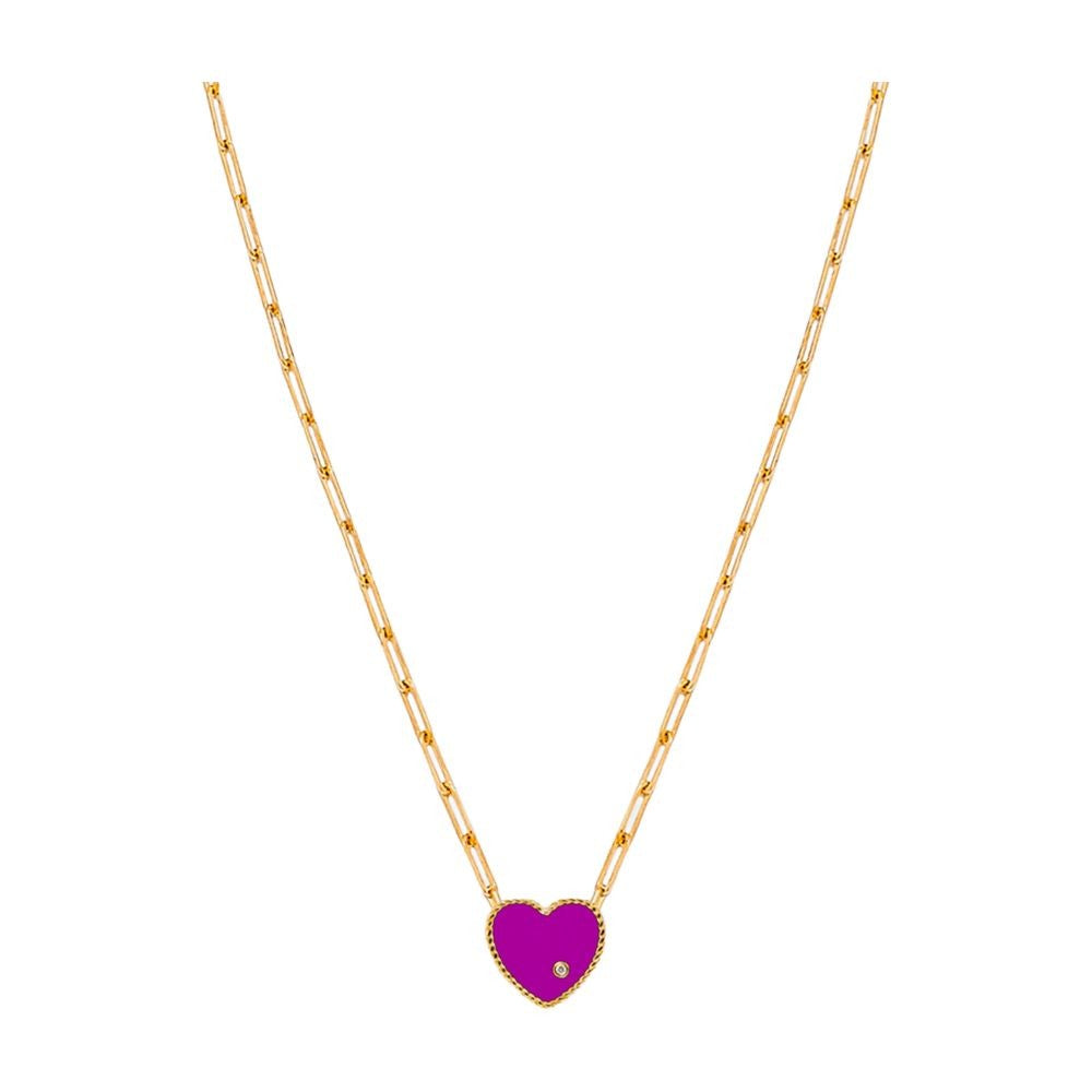 Yvonne Leon Small Solitary Heart Necklace In 9 Carat Gold And Diamonds