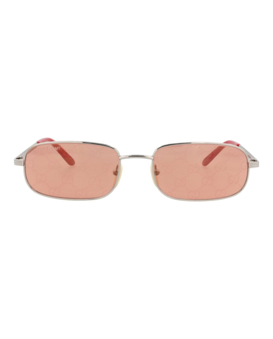 Gucci Square-Frame Metal Sunglasses With Pink-Tinted Lenses And Colorful Tips