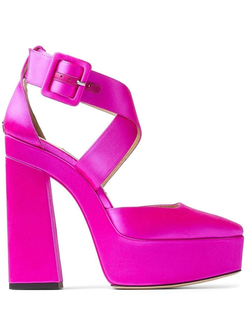Jimmy Choo Pink Gian 140 Satin Platform Heels