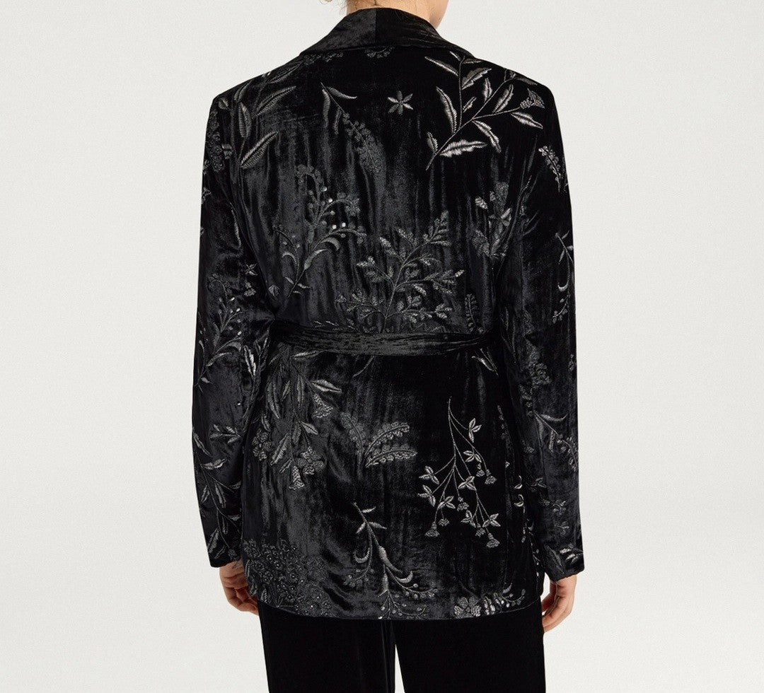 Momonì Floral-Patterned Black Velvet Jacket