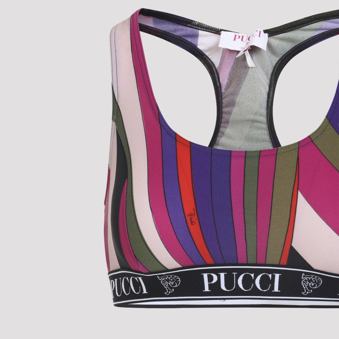 Pucci Multicolored Abstract Stripe Racerback Sports Bra