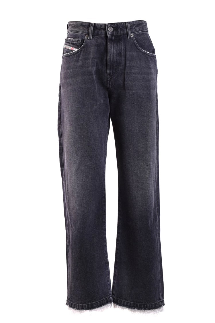 Diesel Wide-Leg Jeans With Frayed Hem And Signature Branding