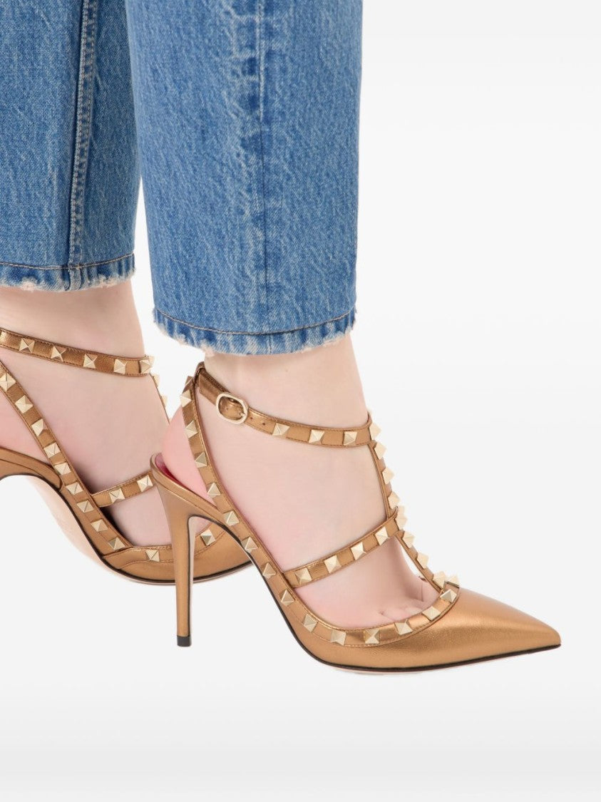 Valentino Garavani Black Pointed-Toe Slingback Pyramid Studs Pumps