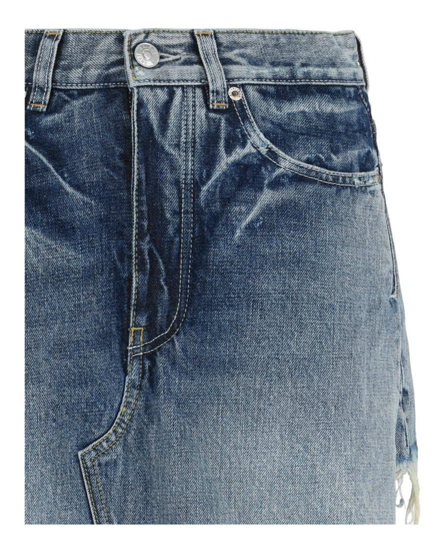 Balenciaga Trompe L'oeil Denim Mini Skort With Layered Design And Distressed Hems