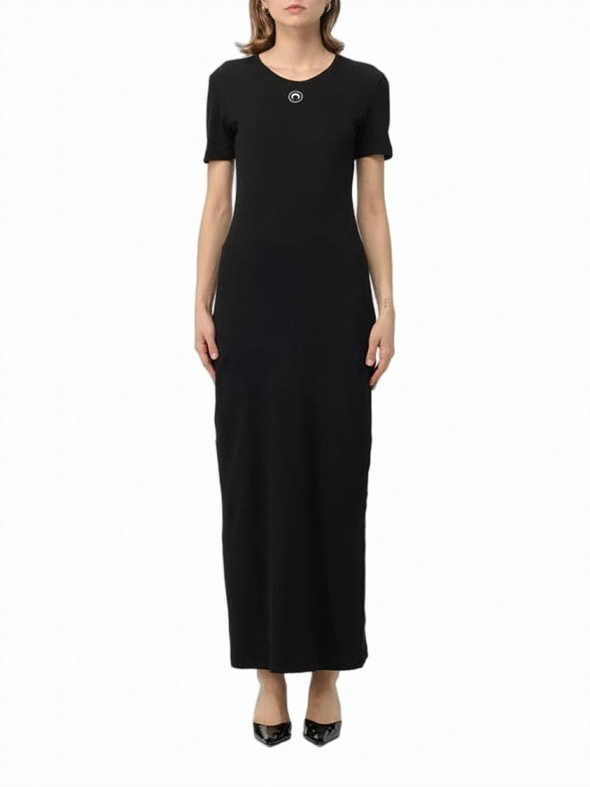 Marine Serre Fitted Long Dress With Short Sleeves