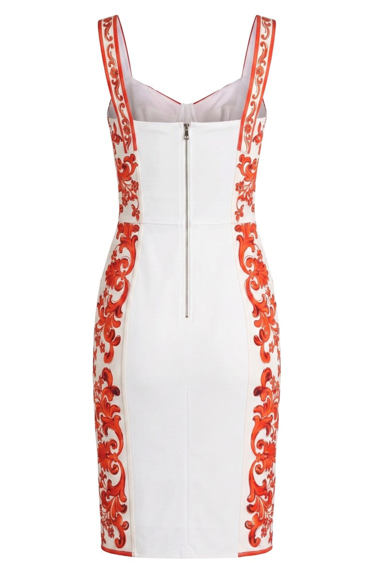 Dolce & Gabbana Fitted Dress With Sweetheart Neckline And Baroque Floral Pattern
