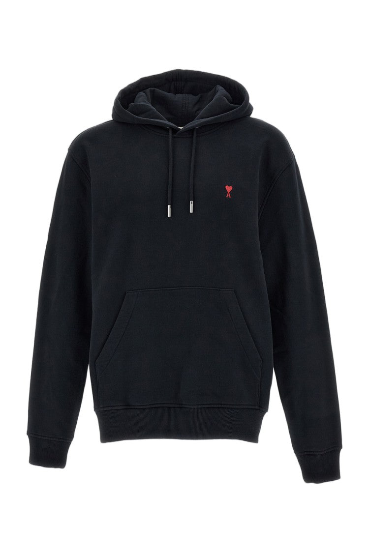 Ami Paris Hoodie With Signature Red Ami De Cœur Embroidery