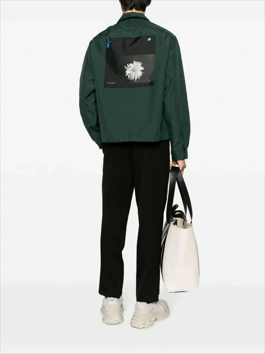 Oamc Boxy Cropped Long-Sleeve Shirt With Floral Graphic Pocket