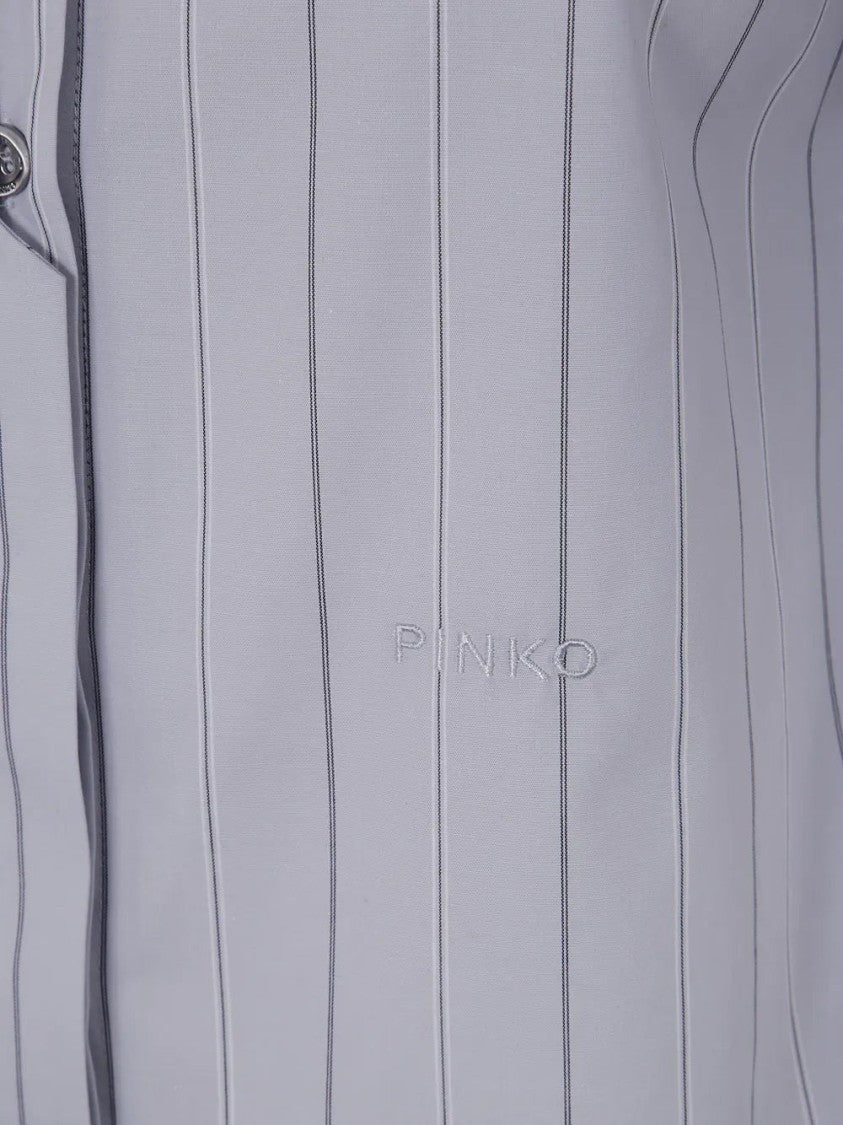Pinko Grey Innuendo Pinstripe Cotton Short-Sleeve Shirt