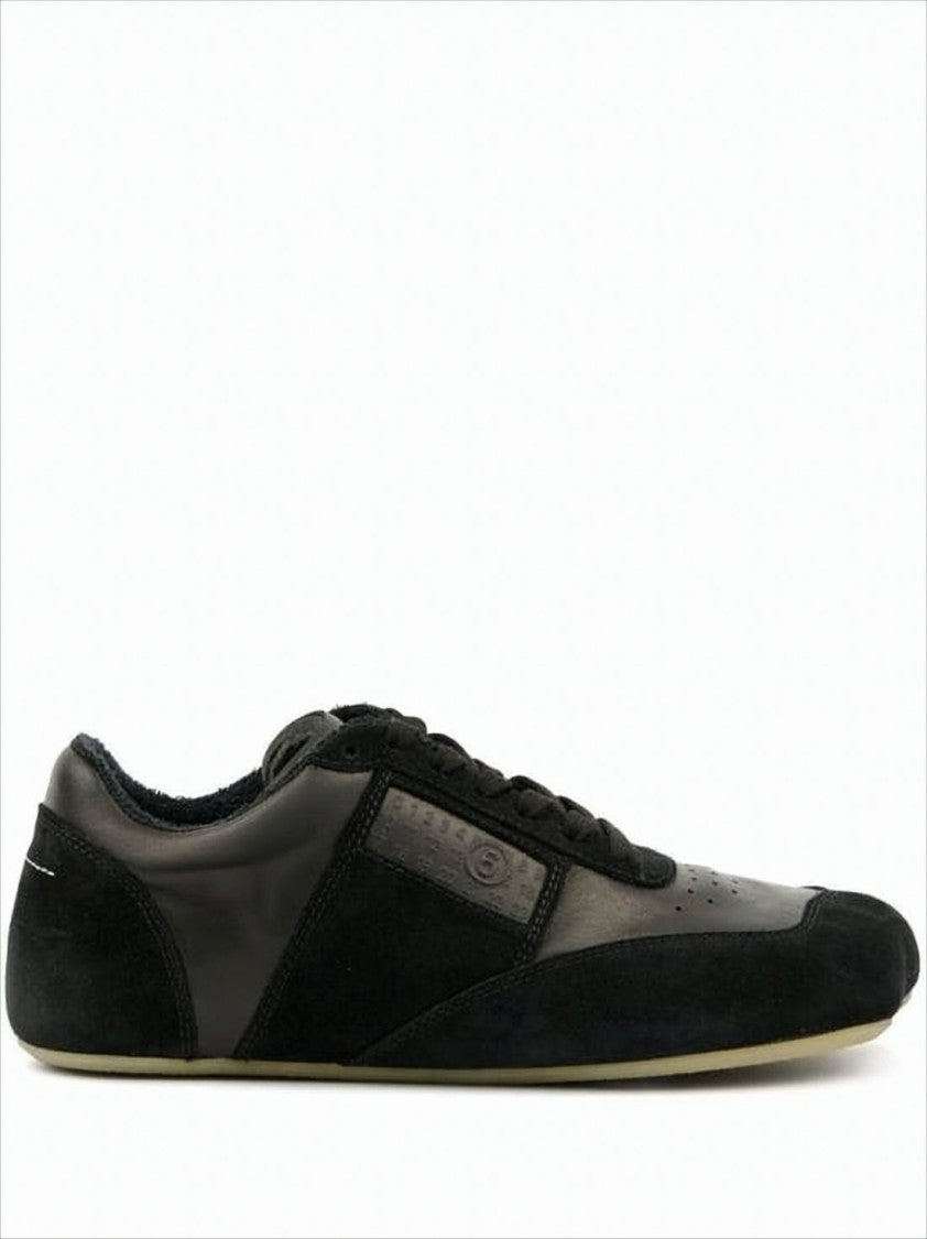 Mm6 By Maison Margiela Low-Profile Black Sneakers With Suede Panels