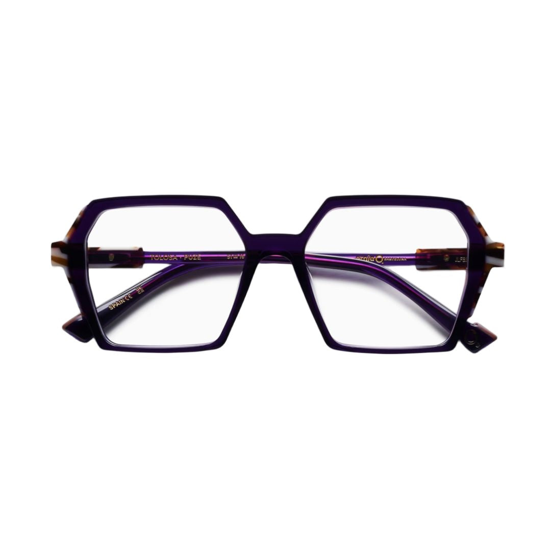 Etnia Barcelona Tolosa Hexagonal Deep Purple Acetate Eyeglasses With Tortoiseshell Accents
