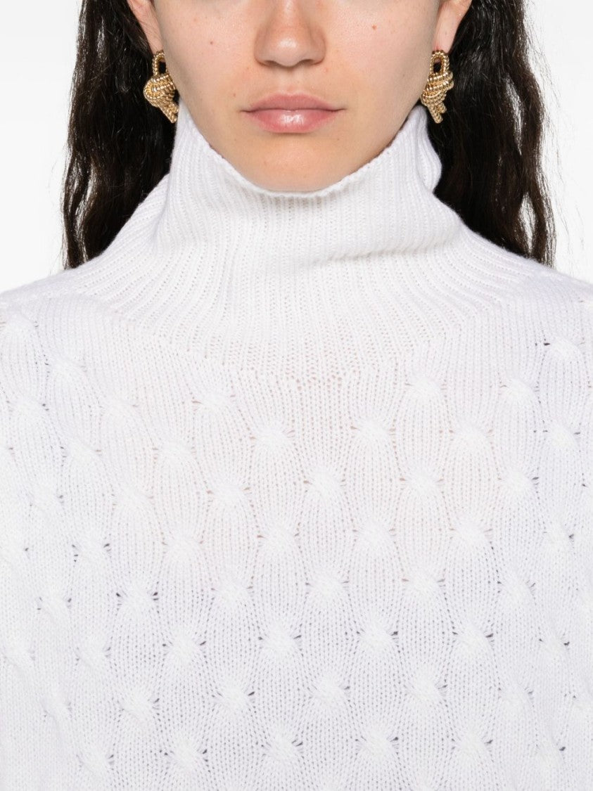 Tabaroni Cashmere Textured Knit Cashmere Sweater With High Turtleneck