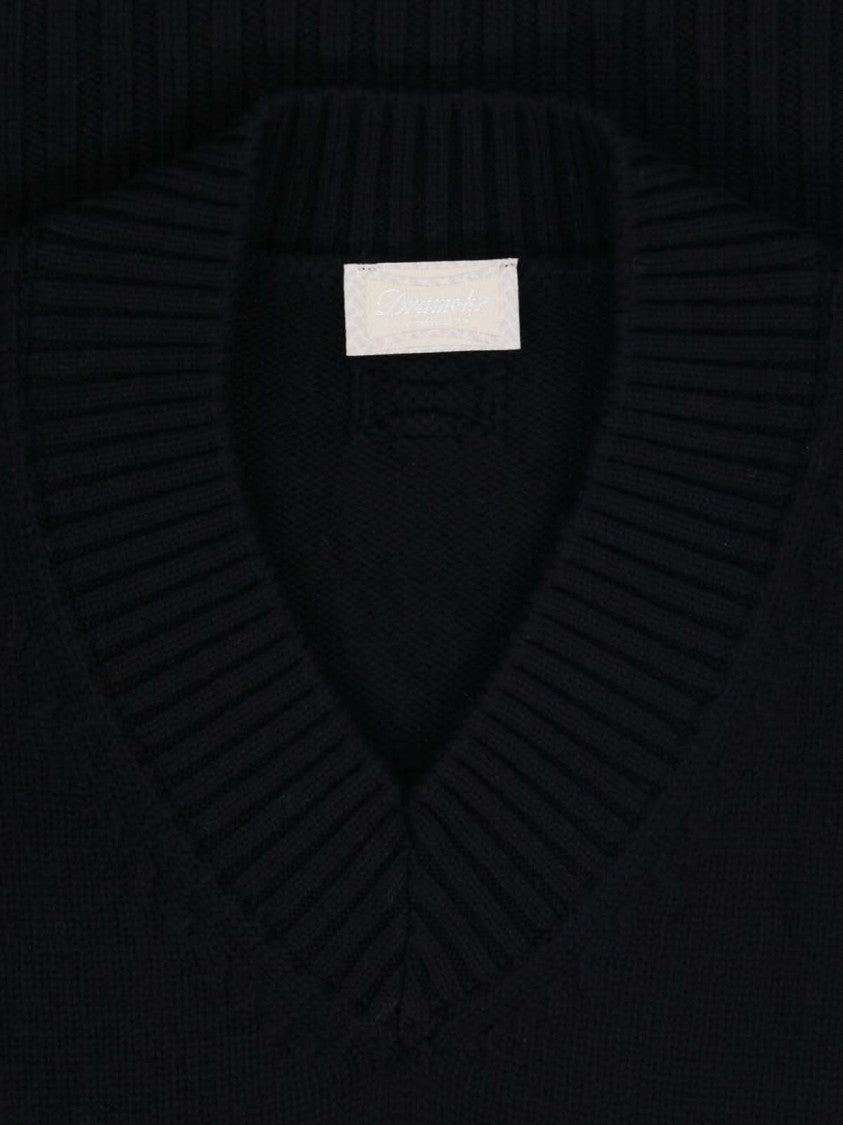 Drumohr Black Merino Wool V-Neck Sweater