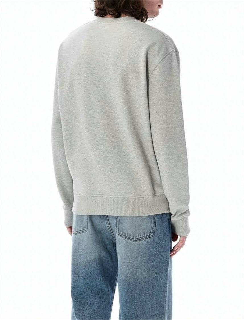 Ami Heather Grey Long-Sleeve Crewneck Sweatshirt With Embroidered Heart