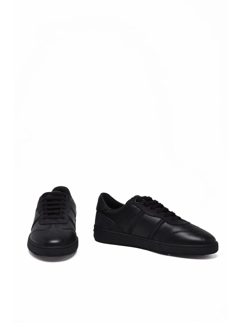 Ferragamo Versatile Black Leather Sneakers With Lace-Up Closure
