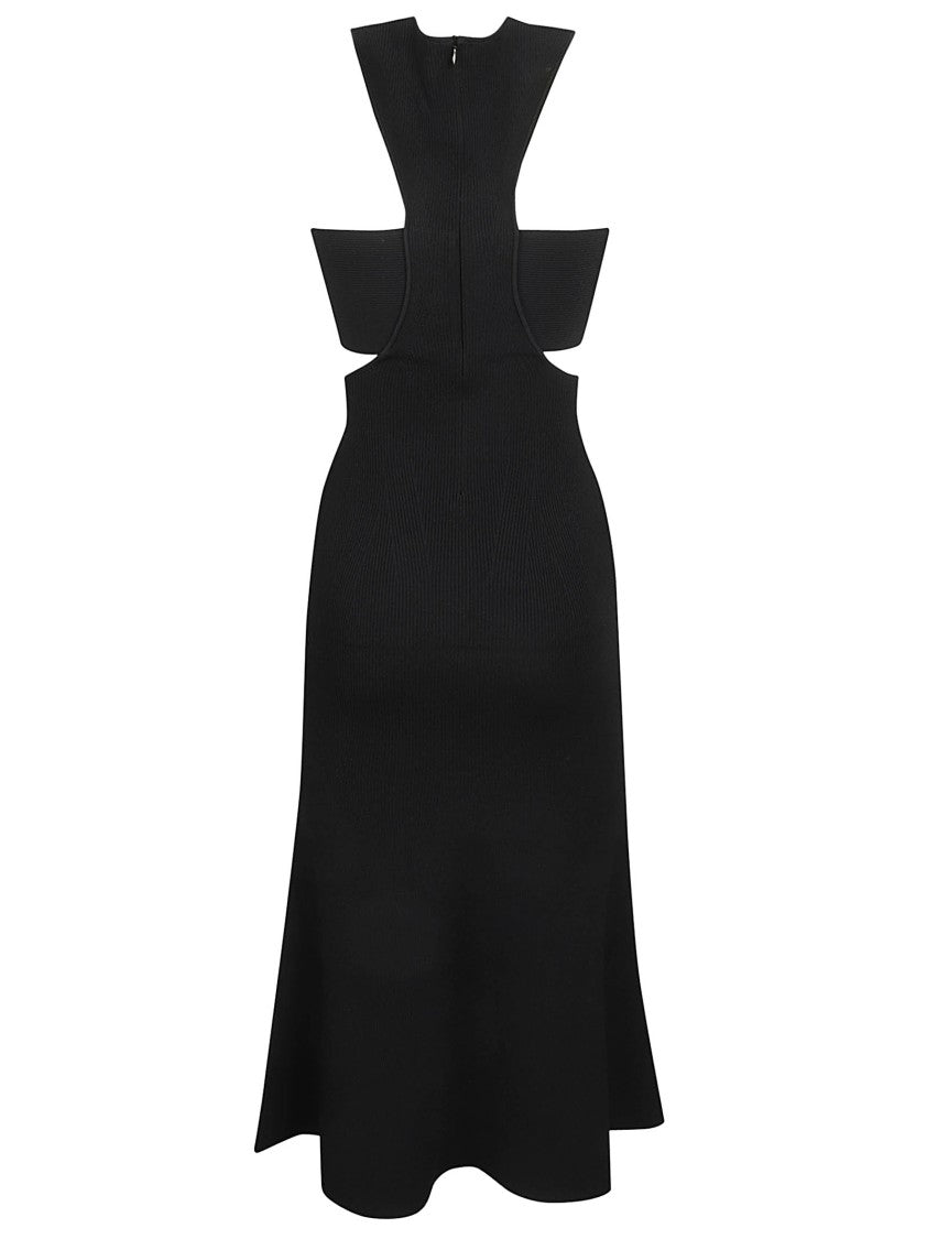 Alexander Mcqueen Fitted Bodice Black Dress With Flowing Skirt