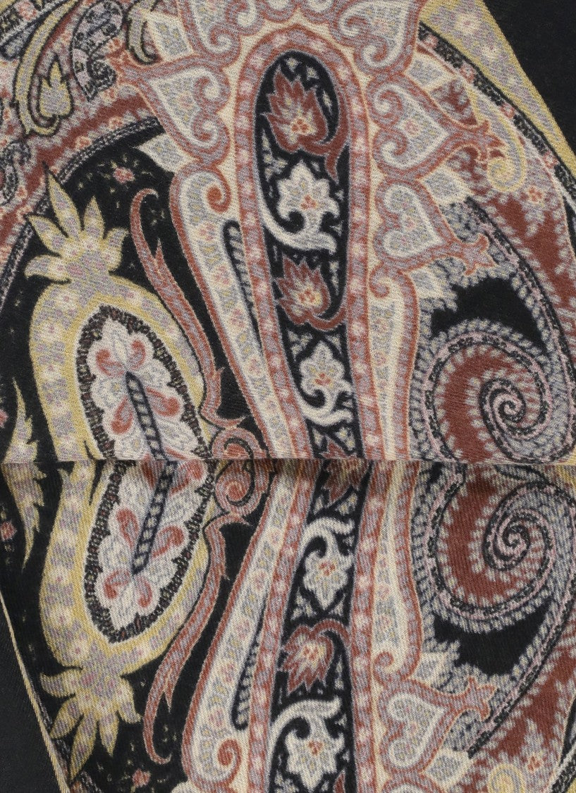 Etro Rectangular Cashmere Scarf With Fantasy Motif And Fringed Edges