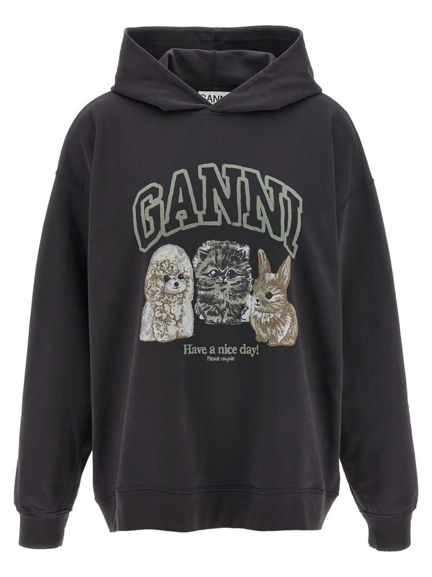 Ganni Grey Animal Print' Hoodie