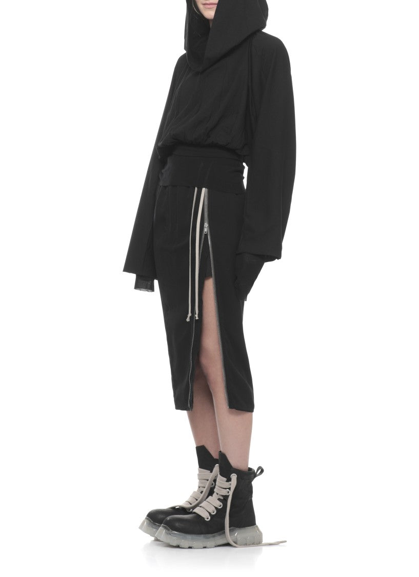 Drkshdw By Rick Owens Black Cropped Hooded Cotton Sweatshirt