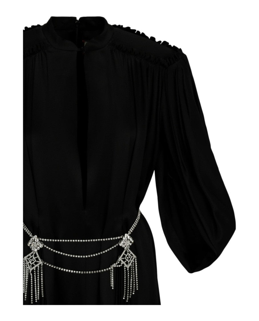 Gucci Cape Sleeve Open Front Crystal-Embellished Belted Gown