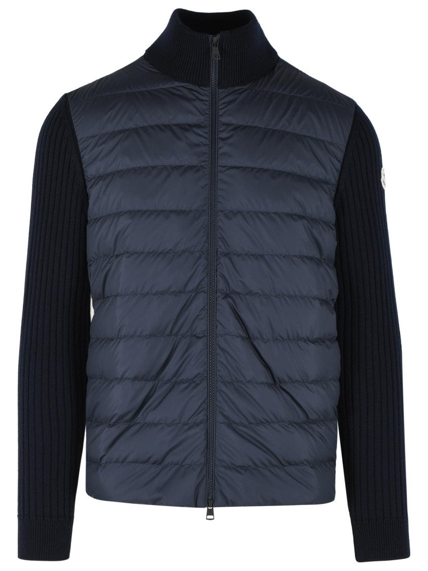 Moncler Padded Virgin Wool Cardigan With Zip Navy Blue