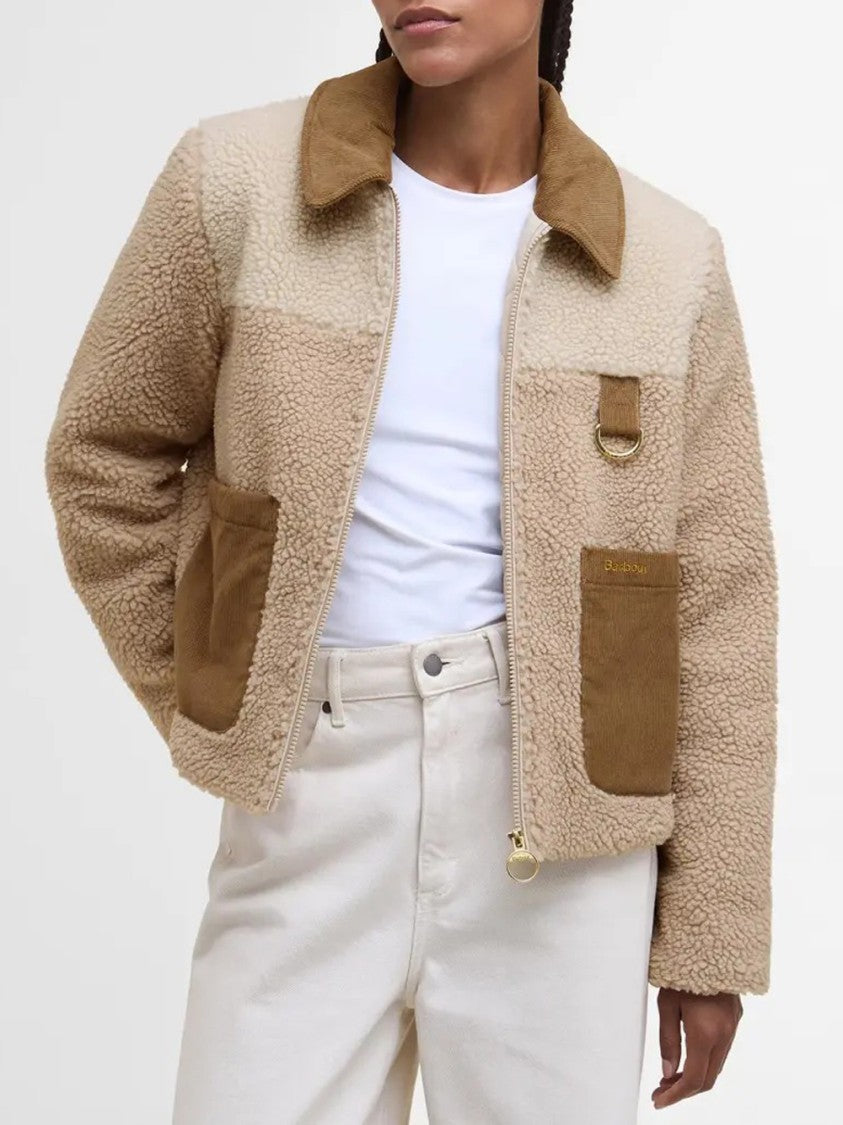Barbour Cozy Cropped Fleece Jacket With Corduroy Details
