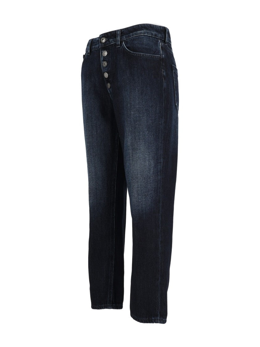 Dondup Cropped Indigo Jeans With High-Rise Waist And Classic Five-Pocket Design