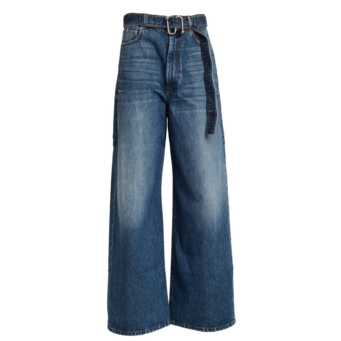 Sportmax Oversized Indigo Denim Jeans With Distinctive Belt And Stitching