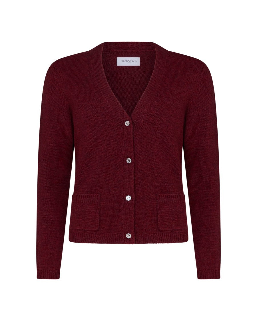 Serena Bute V-Neck Pocket Cardigan - Burgundy