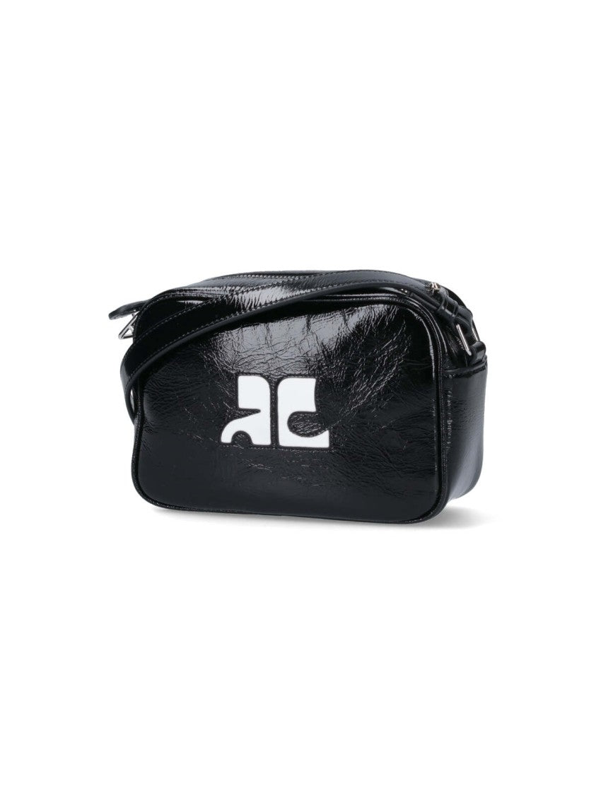 Courrèges Black Reedition Crinkle Patent Camera Bag