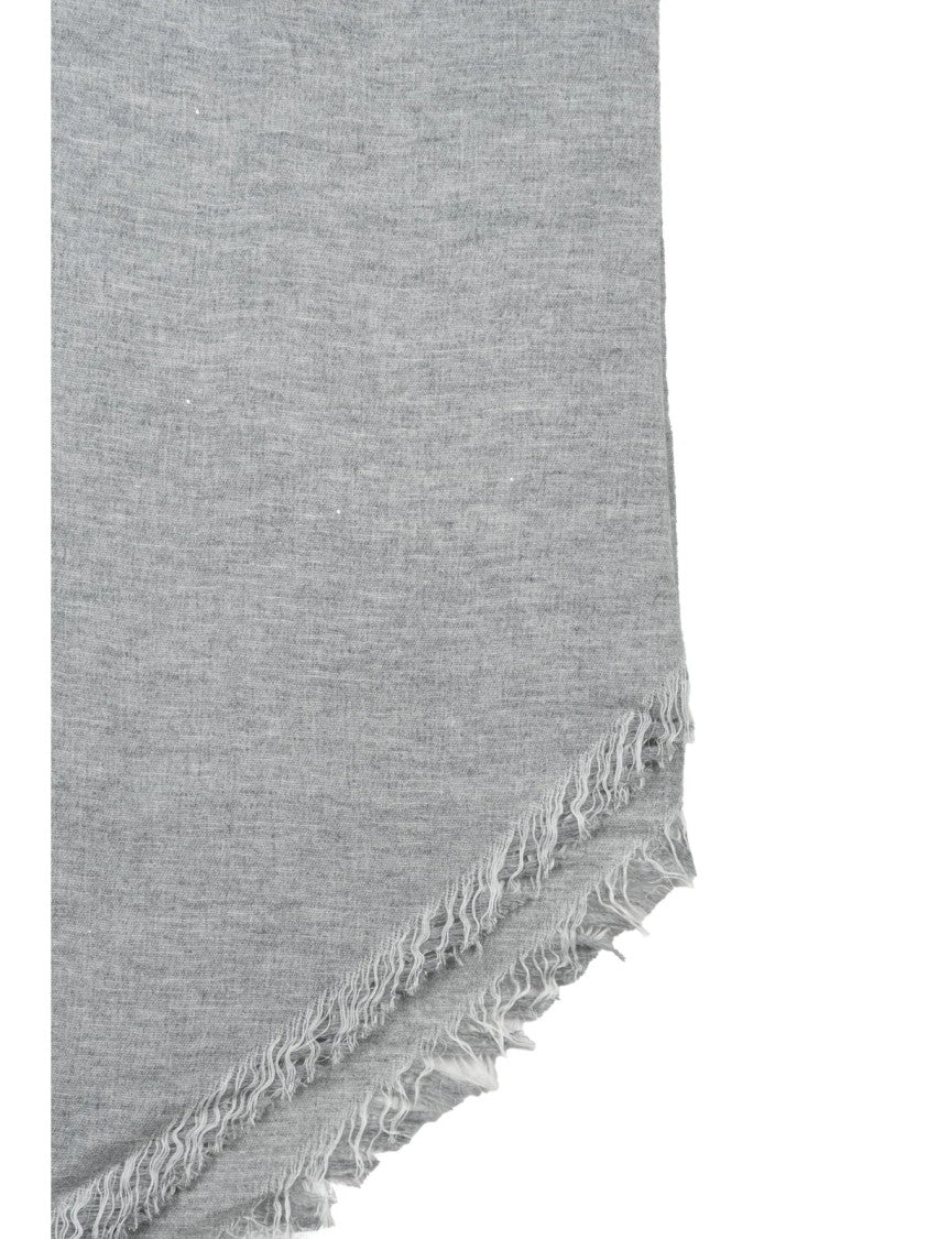 Peserico Grey Virgin Wool-Blend Fringed Scarf