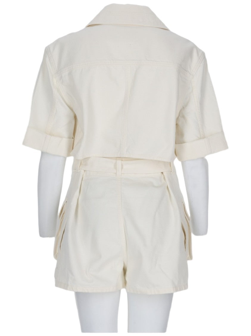 Balmain Structured Belted Waist Cotton Denim Jumpsuit