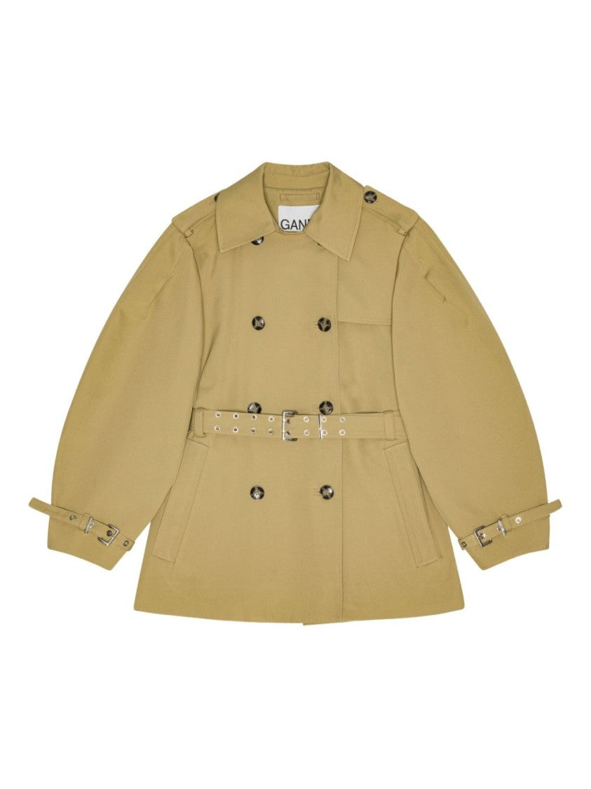 Ganni Belted Beige Short Trench Coat
