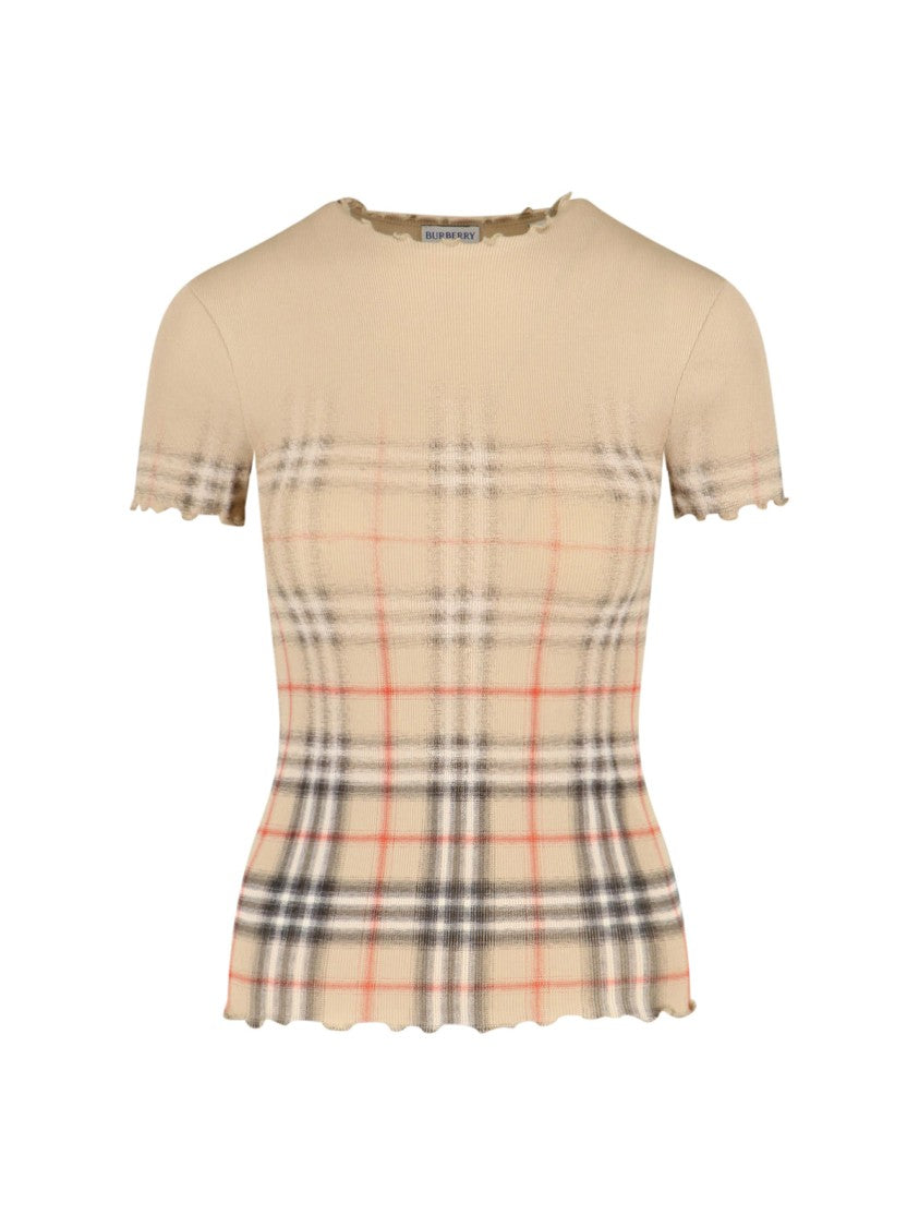 Burberry "Check" Sweater In Beige Stretch Cotton
