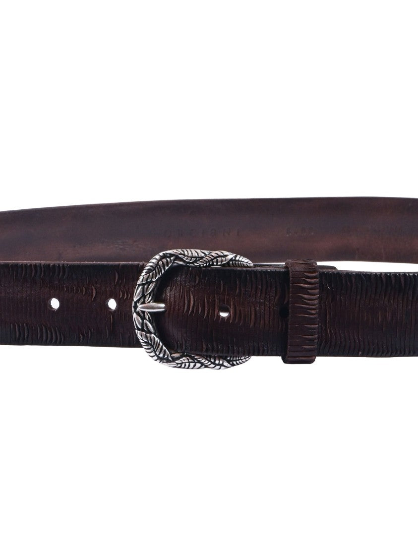 Claudio Orciani Textured Leather Silver Buckle Belt