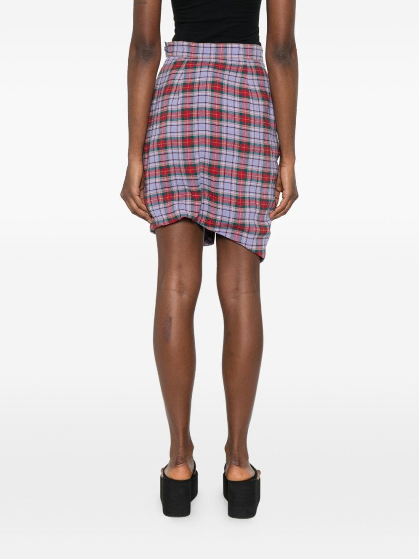 Vivienne Westwood Plaid Ruched Skirt With Asymmetrical Hemline