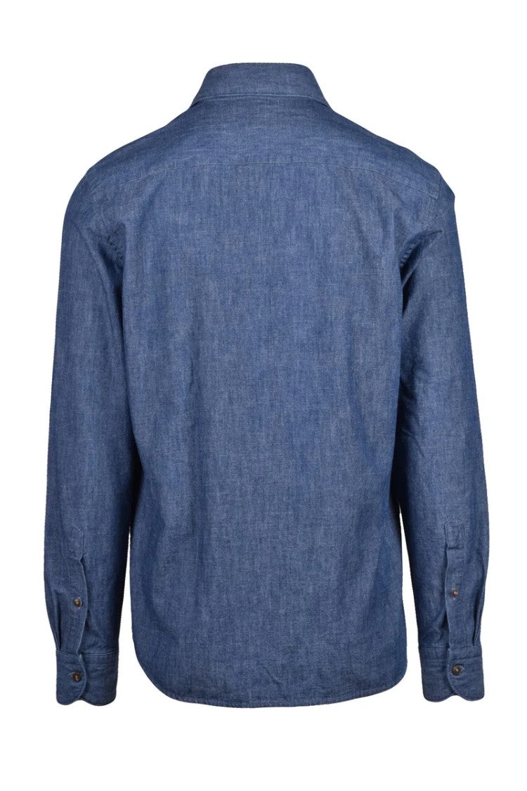 Ghirardelli Blue Cotton Men's Cotton Shirt