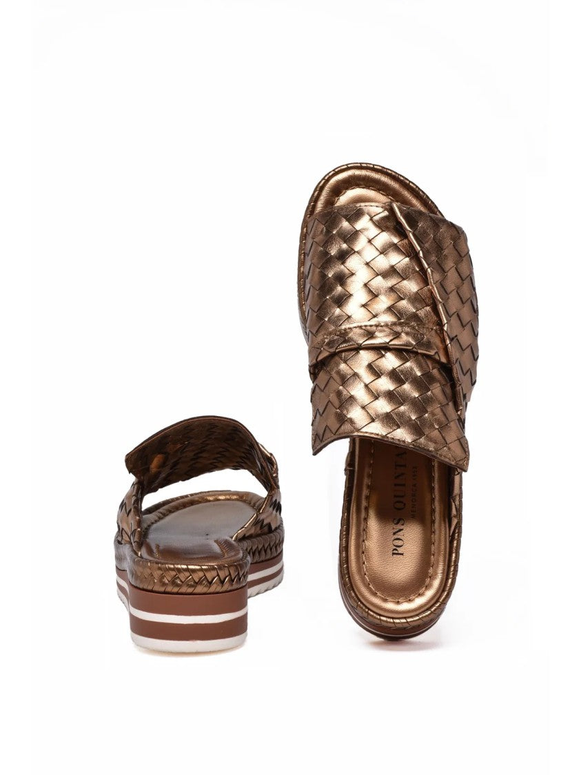 Pons Quintana Bronze Woven Metallic Platform Slide Sandals