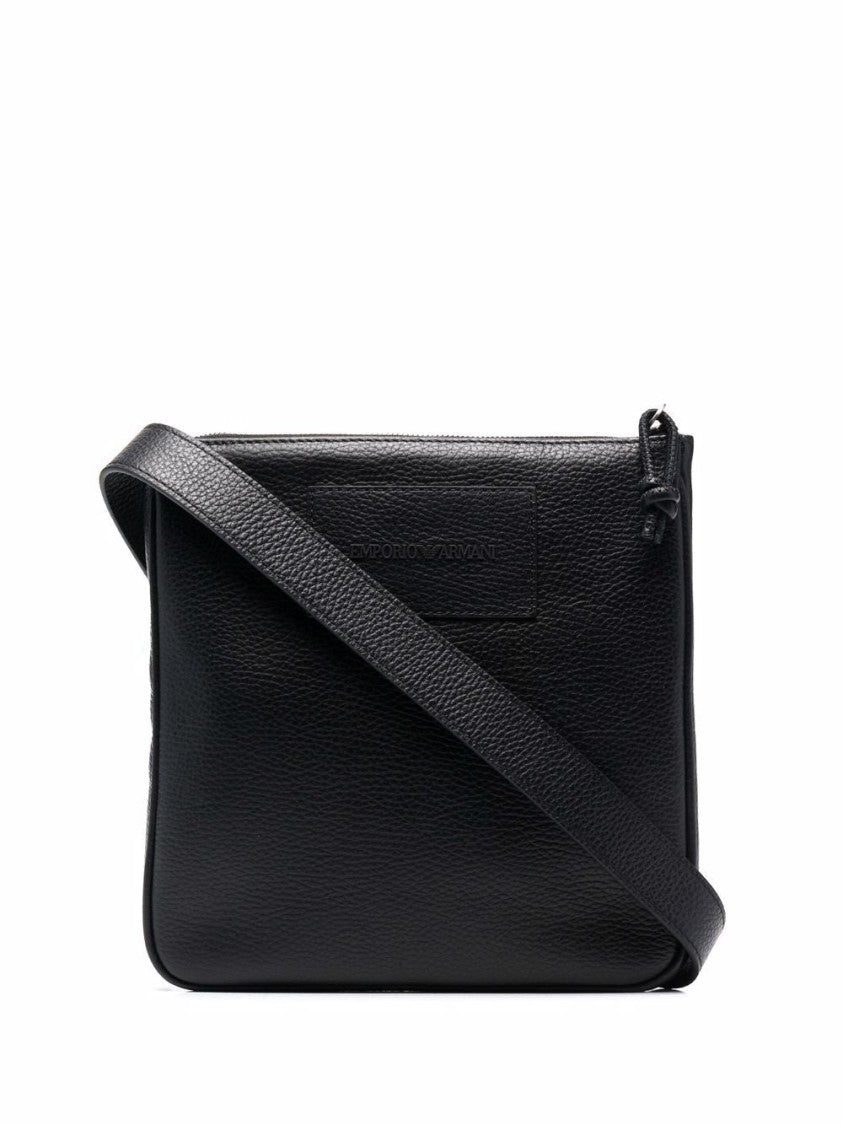 Emporio Armani Textured Black Cow Leather Messenger Bag