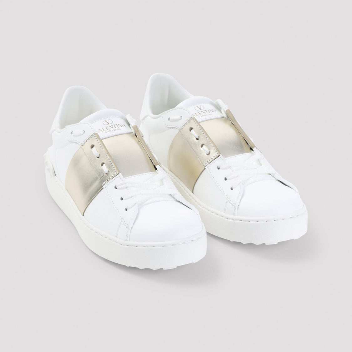 Valentino Garavani Low-Top Leather Sneakers With Metallic Gold Panel