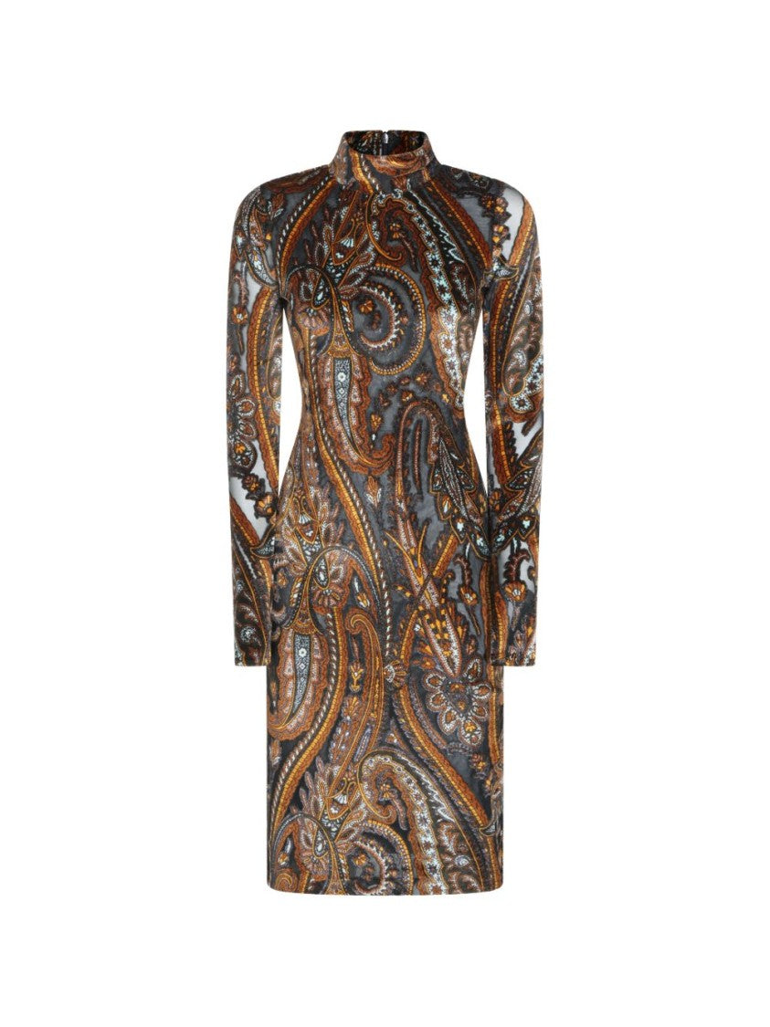 Etro Paisley-Print High-Neck Midi Dress